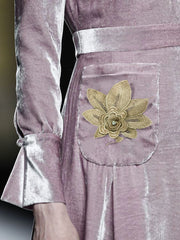 Pattern pocket velvet floor-length dress