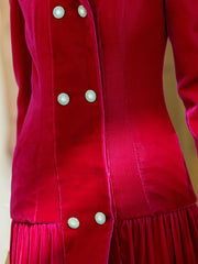 Red velvet slim button long dress