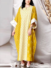 Yellow printed white pattern sleeve kaftan