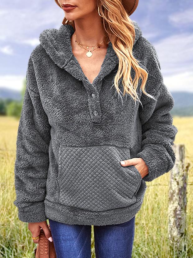 Button thick women hoodie