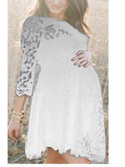 Round neck long sleeve lace perspective loose dress