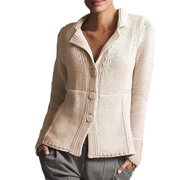Lapel plain button knit sweater cardigan