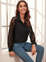 Office lady black lace sleeve top