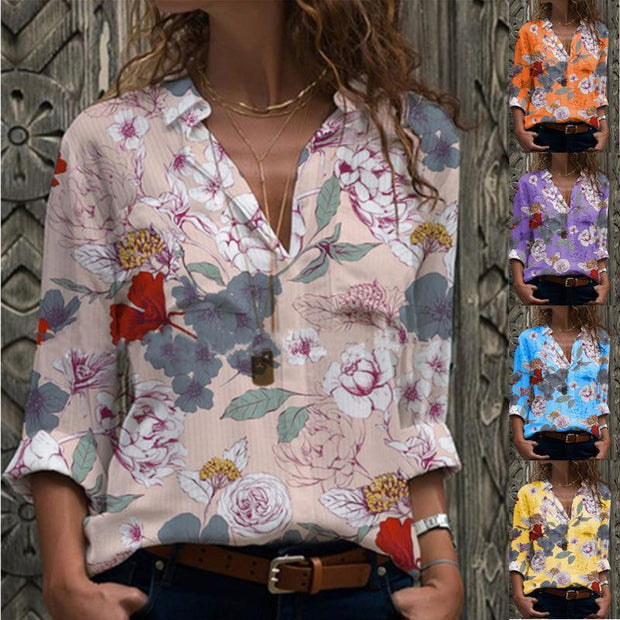 Printed long sleeve shirt floral loose shirt