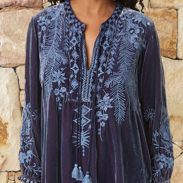 Round neck strappy embroidery shirt