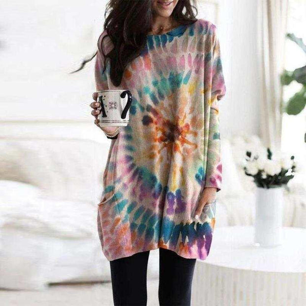 Long sleeve printed shift dress with pocket