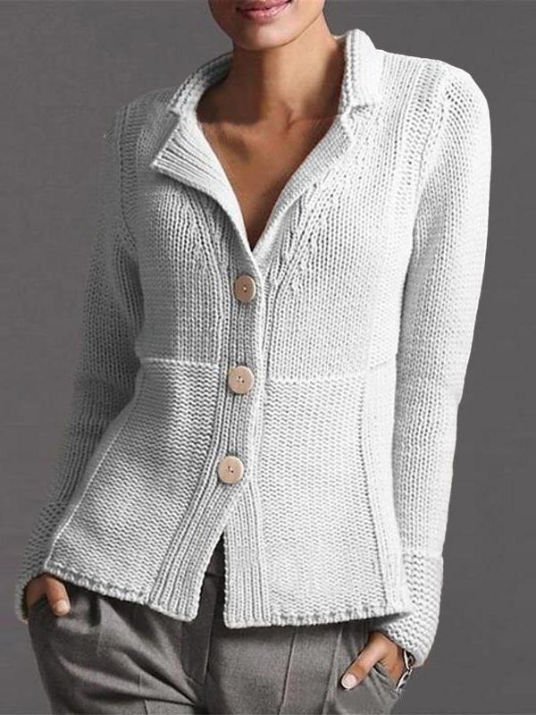 Lapel plain button knit sweater cardigan
