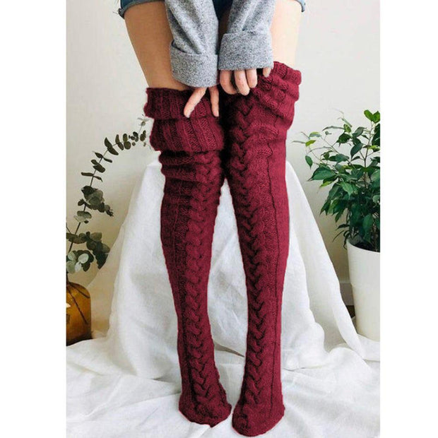 Winter knitting women pure color stockings