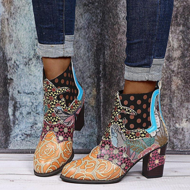 Ethnic style joint zipper boot