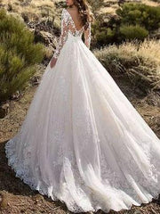 Long sleeve one shoulder bridal dress