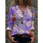 Printed long sleeve shirt floral loose shirt