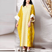 Yellow printed white pattern sleeve kaftan