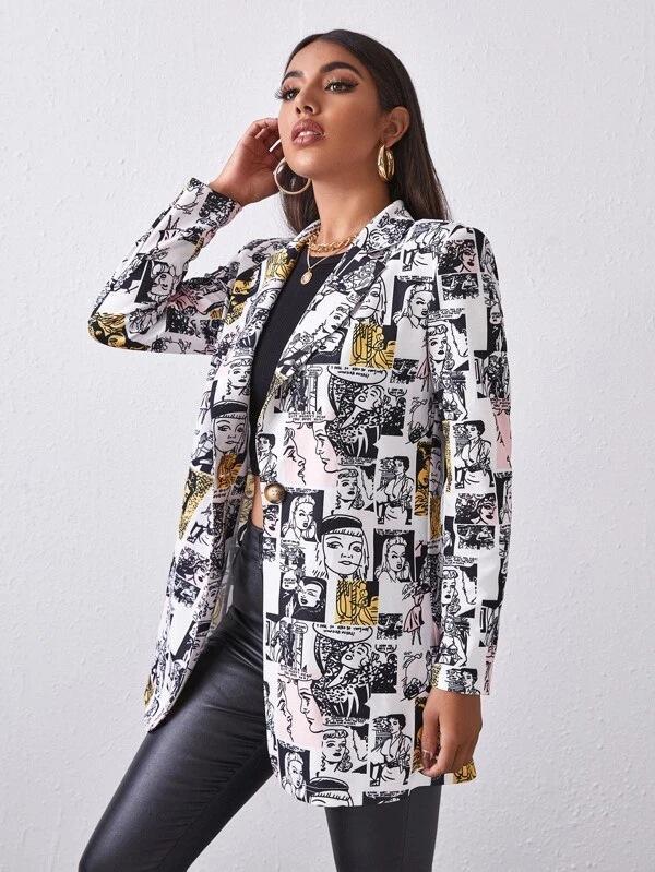 Lapel slim leopard printed suit coat