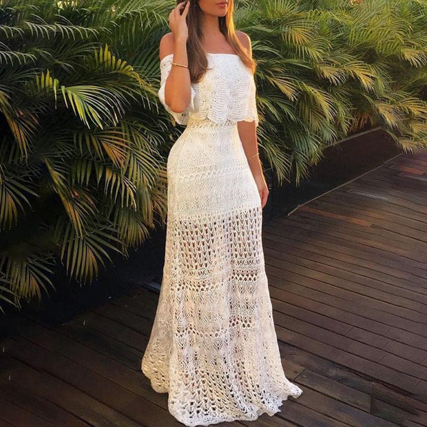 White lace off shoulder holiday style dress