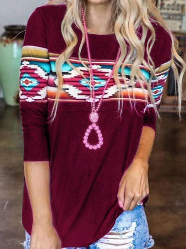 Ethnic style pattern autumn top for women