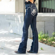 Feather embroidery blue jeans