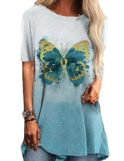 Round neck butterfly printed shirt