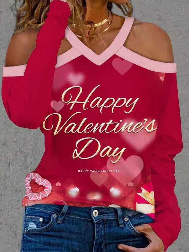 Halter Happy Valentine's Day printed shirt