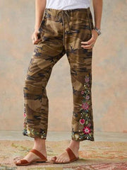 Brown pattern flower decor pants