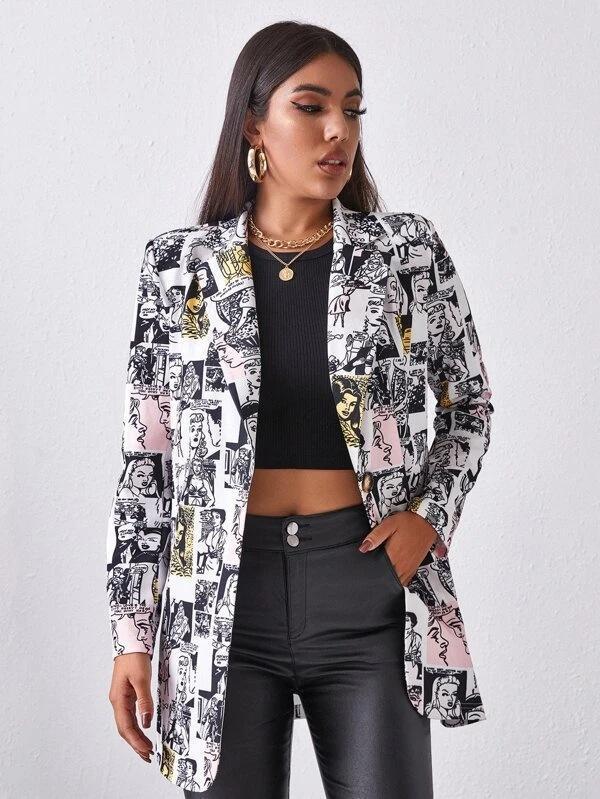 Lapel slim leopard printed suit coat