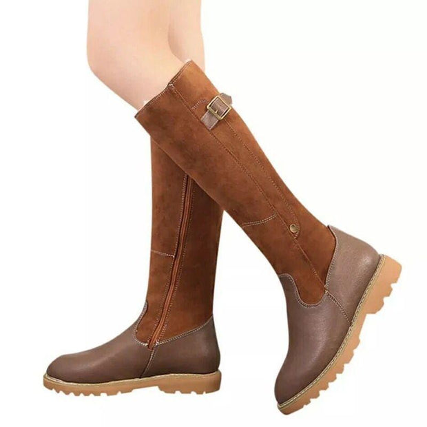 Chic women buckle rubber sole boot
