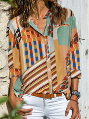 Color geometric printed long sleeve shirt