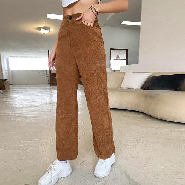 Brown button women corduroy pants
