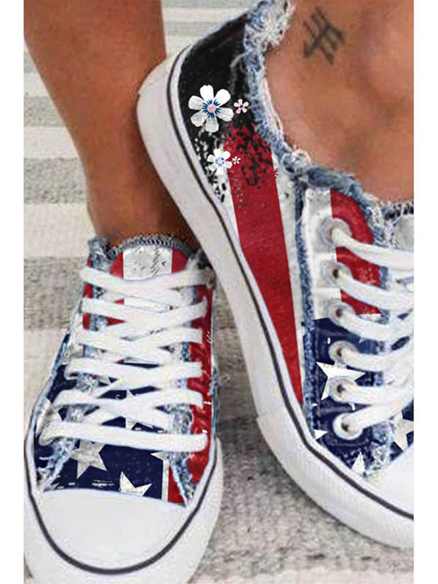Chic stars and flower printed denim shoes
