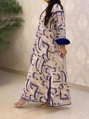Blue cuff pattern Ramadan satin dress