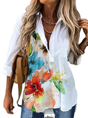 Colorful flower printed white shirt
