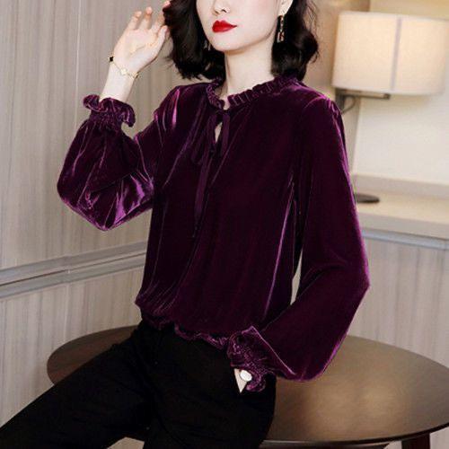 Fashion plain strappy ruffle decorated long sleeve top