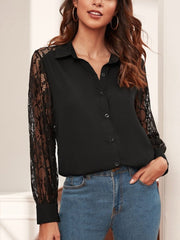 Office lady black lace sleeve top