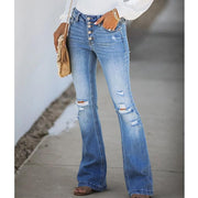 Fashion hole slim flared jeans