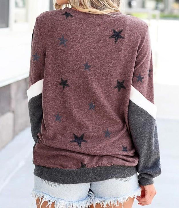 Color block stars  printed long sleeve top