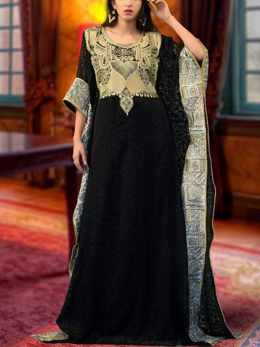 Moroccan style round neck full-length dress