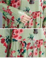Loose cotton linen printed long sleeve swing maxi dress