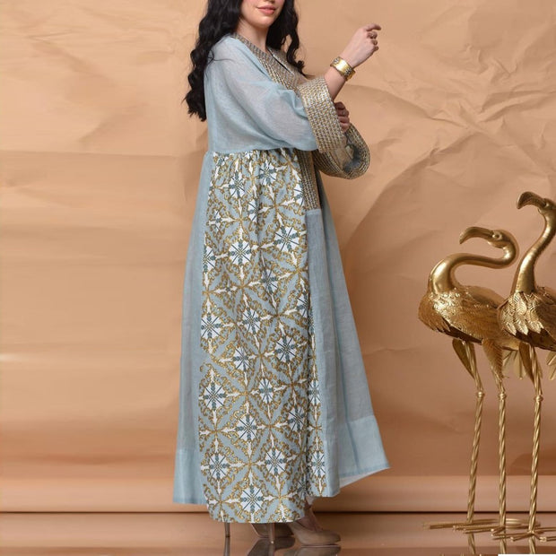 Blue breathable long sleeve kaftan for women