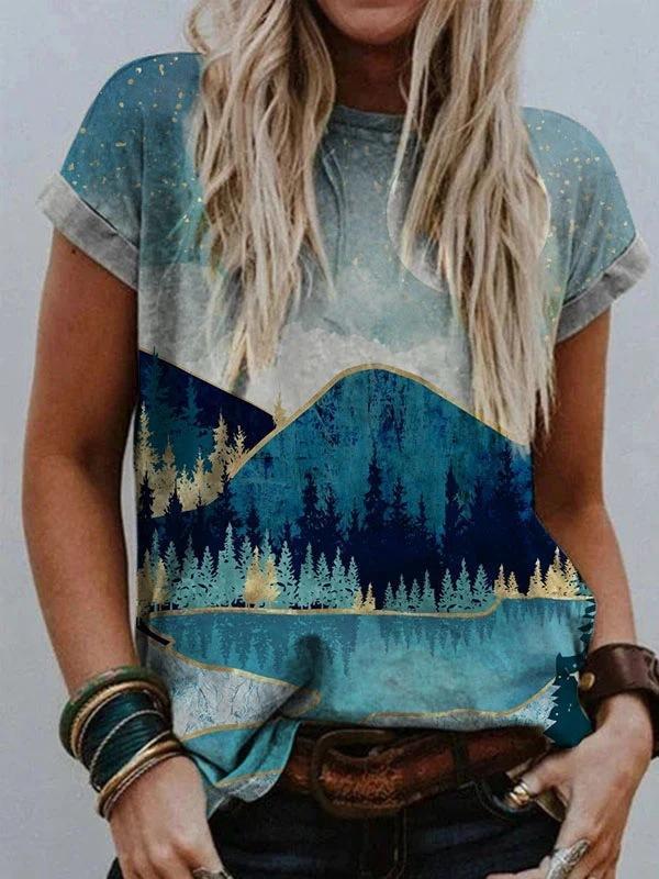 Summer mountains-and-waters painting short sleeve top