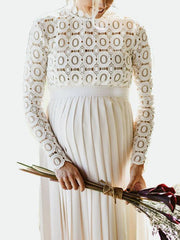 Lace stitching pregnant women long sleeve maxi dress